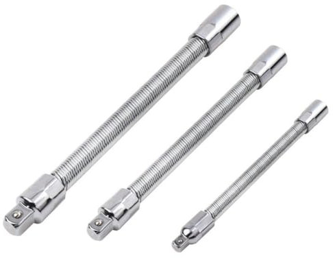 MIRSTORE Set 3 Pezzi Prolunga in Acciaio Cromato Flessibile Per Bussole Da 1/4-3/8-1/2 Pollice Utilizzabili Con Chiave a Cricchetto
