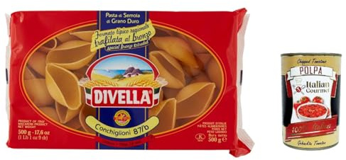 Italian Gourmet Conchiglioni 87/b Pasta italiana Muschelnudeln XL 8 x 500g | Semola di grano duro; ideale da farcire, für Auflauf und cremige Soßen, Gesamtnettogewicht 4 kg + Kostenlos Polpa 400g