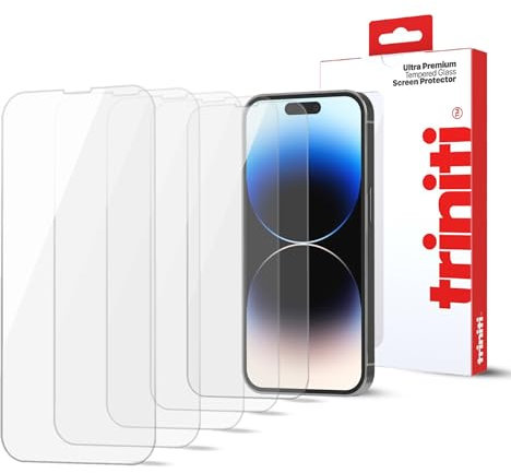 TRINITI 5-Pack, Full Coverage Screen Protector designed for iPhone 14 Pro 6.1-Inch, Anti Scratch, Impact Protection, 9H Hardness Tempered Glass Film Case-Friendly, HD Clear