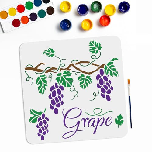 MAYJOYDIY Weinreben Schablone Trauben Malschablonen 30×30cm Wiederverwendbare Thema Sommerfrüchte Vorlage Zum Malen Mit Pinsel Für Handwerkskunst Auf Fenster Wand aus Holz Stoff Dekoration