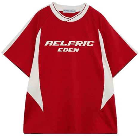 Aelfric Eden Herren T-Shirts Oversized Unisex Jersey Vintage Fußball Trikot Baggy Tshirt für Sommer Rot M