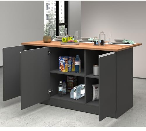 VE.CA Clarissa Kücheninsel – Küchenschrank – ideal für eine komplette Küche – ideal als Esstisch – Farbe Anthrazit/Wotan – Made in Italy