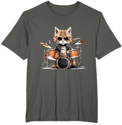 Katze mit Sonnenbrille spielt Schlagzeug- Schlagzeuger T-Shirt