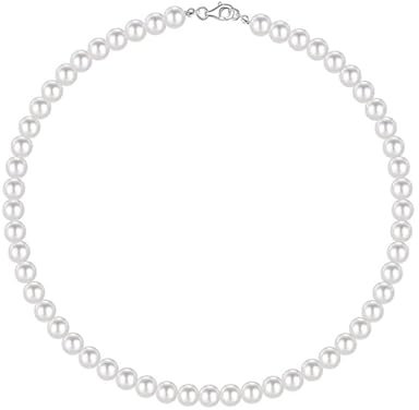 HSIXHAF 6 mm Perlenkette für Herren Faux Perlenkette Herren Halsketten 18 Zoll Länge Perlenkette Herrenschmuck Perlenkette Choker Halskette Weiße