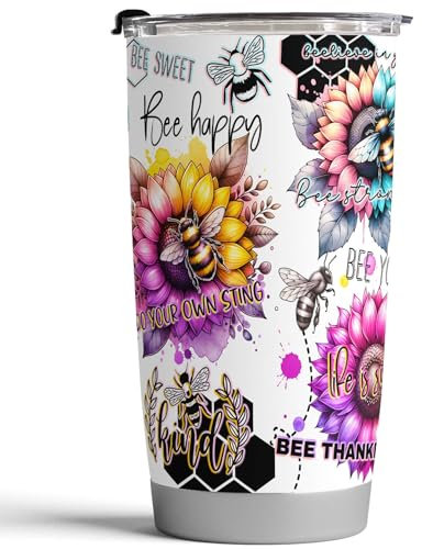 Fancyfams Bee Affirmation Tumbler, Edelstahl-Kaffeetasse, inspirierende Sublimations-Tasse, Bienen-Themen-Geschenke, Bienengeschenke für Frauen, Männer, Honigbienen-Geschenke, Hummel-Geschenke (Biene