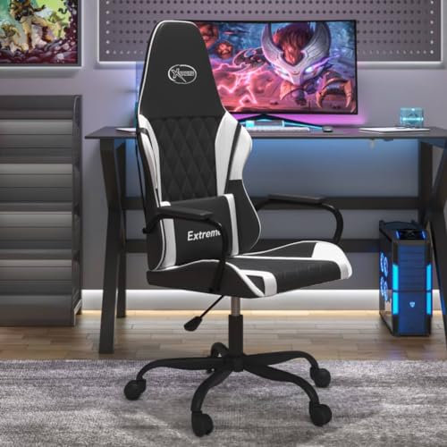 CINDERFUL Gaming-Stuhl Schwarz und Weiß Kunstleder,Ergonomischer GamingStuhl aus Kunstleder mit Höhenverstellung, Drehung und Rollen für Ultimatives Spielerlebnis Computer Gaming Stühle