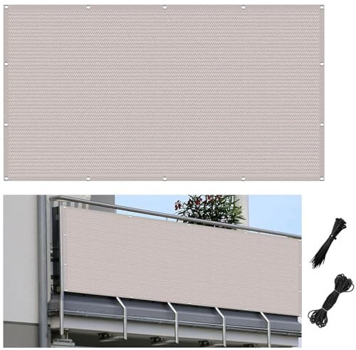 Balkonbespannung 120 x 760 cm Schützt Privatsphäre, Schnelltrocknend, Reißfest Sichtschutzmatte Balkonbespannung mit Kabelbinder für Balkon im Freien, Weiß