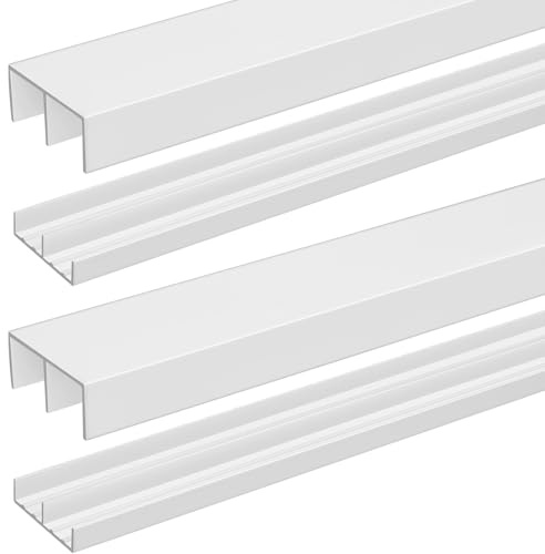 Landical PVC Plastic Sliding Door Track Set Include 2 Pcs Top 2 Bottom Sliding Cabinet Door Track for 3/4 Thick Panels Screen Door Track for Small Bypassing Multiple Doors, Easy & Quick Installation