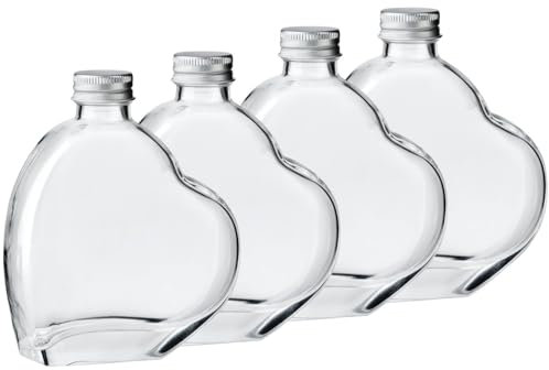 4x Flasche Herzform 200ml Herzflaschen Herz Glas Flaschen Herzförmig süße Geschenke für meine Freundin Valentinstag Flaschen Liebesbeweis Geschenkflaschen zum Befüllen Muttertag Dekoglas mit Deckel