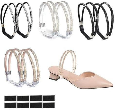 4 Paia Cinturino Scarpe per Caviglia, Cinturini per Scarpe con Tacco Anti Glitter Elastici con Tacchi Alti Rimovibili per Donne E Ragazze (Bianco, Nero, Oro Rosa)