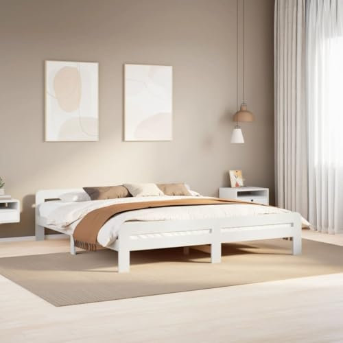 vidaXL Massivholzbett, Holzbett mit Kopfteil Fußteil Lattenrost, Doppelbett für Schlafzimmer, Bett Bettgestell, Weiß 180x200cm Kiefernholz