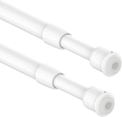 2 Stücks Klein Gardinenstange Ausziehbar ohne Bohren, Klemmstange, Teleskop Gardinenstange, Vorhangstange Weiß für Store, Schrank, Kleiderschrank (60-85CM,Φ7.6&9.6mm)