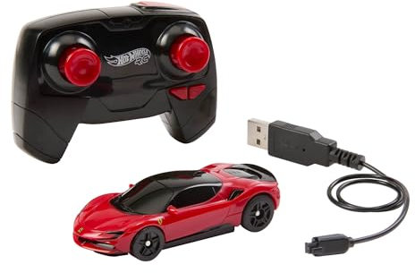 Hot Wheels RC Spielzeugauto, Ferngesteuerter Ferrari SF90 Stradale Assetto Fiorano im Maßstab 1:64, Rennen auf den Tracks oder abseits Davon, Beschleunigerknopf für extra Geschwindigkeit, JGD09