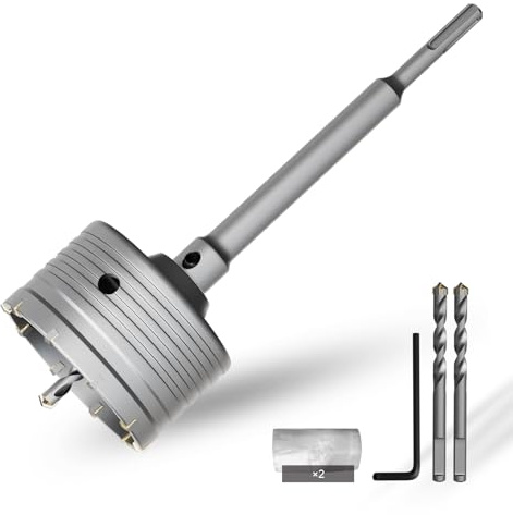CSOOM Scie cloche béton 4-1/8 (105mm) avec tige SDS Plus de 220mm et tige de connexion, scie cloche en carbure pour ciment, mur de briques, pierre