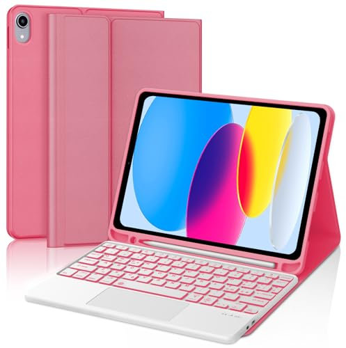 Custodia con Tastiera per iPad 10a Generazione 10,9 2022/iPad 11a Generazione A16 11 2025, Retroilluminazione a 7 Colori Bluetooth Magnetica Tastiera con Trackpad, Italiana QWERTY, Begonia Rossa