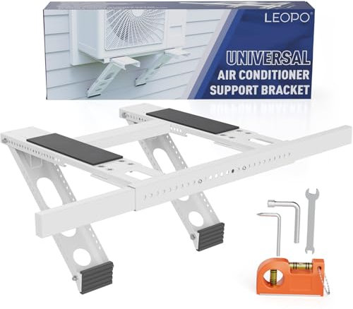 No Drilling Window AC Support Bracket, Adjustable Support Fits Single & Double-Hung Windows, Air Conditioner Holder Bracket Heavy Duty Steel Holds Up to 300lbs, for 5000-24000 BTU Units