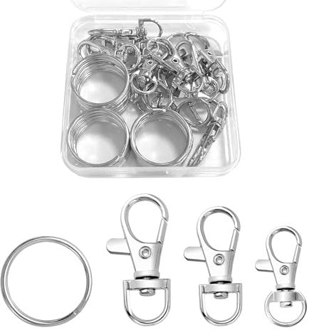 Desenda 15 Set Swivel Snap Hooks with Key Rings, 3 Different Sizes Metal Lobster Claw Clasps Keychain Making Hardware Sturdy Keyring Clips for DIY Art Crafts Crochet Keychain (Sliver, S+M+L)