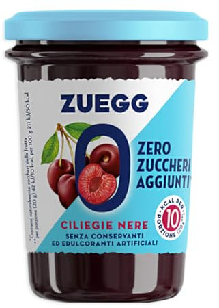 Confettura ZERO Ciliegie Nere, Marmellata Zero Zuccheri Aggiunti, Vegano e Senza Glutine, per zuegg 220g
