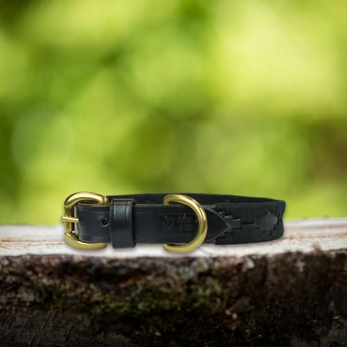 Lederne Hundehalsband Im Polo-Stil – Handgefertigt Aus Premiumleder – Robuste Schnalle – In 5 Größen & Mehreren Farben – MTB Equestrian (Schwarz, L)