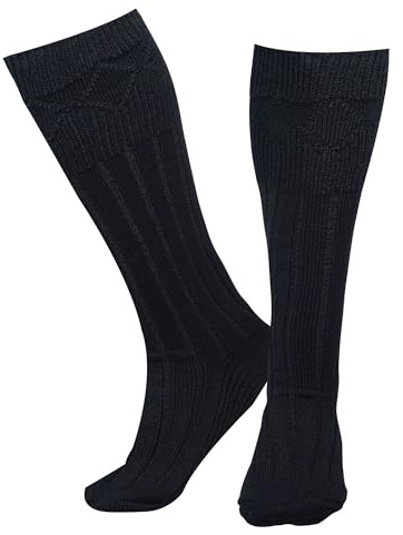 Kilt Hose for Men, Traditional Scottish Socks for Kilts, Ribbed Knee High Highland Hose, Wear with Hose Flashes, Highland Wear Accessories(BLACK, Large)