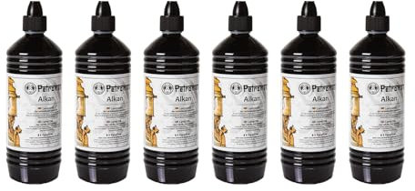 FEUERGOTT 6 Flaschen Vorteilspaket Alkan Lampenöl, Paraffin von Petromax für Petroleum-Lampen, Starklichtlampen, Dochtlampen, Camping, Garten und Terrasse, rußarm, geruchsarm