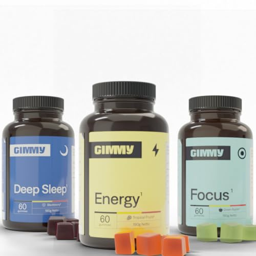 GIMMY Deep Sleep + Energy + Focus – Nahrungsergänzungsmittel für besseren Schlaf, mehr Energie & Konzentration – vegan, zuckerfrei und glutenfrei (3 x 60 Stück)
