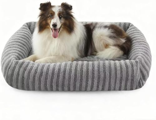 Pawk Hundebett große Hunde, XXL Hundebett Waschbar abnehmbar mit Erhöhte Ränder, rutschfeste Hundekorb mit bequemem Kaninchenwolle-Bezug, 91 x 69 x 20 cm