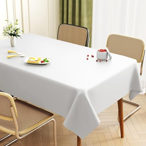 Uniclife weiße rechteckige Kunststoff-Tischdecke 100×140 cm wasserdicht | ölbeständig, fleckenresistent, knitterarm, für Picknick, Party & Hochzeit, leicht zu reinigen