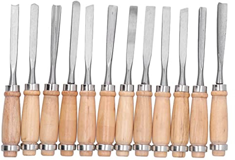 Wood Turning Chisels Set 12Pcs | High Speed Steel Wood Grooves Parting Tools | Woodworking Carving Tools for Grinder/Lathe/DIY Projects | 8 Inch Sturdy Engraving Chisels
