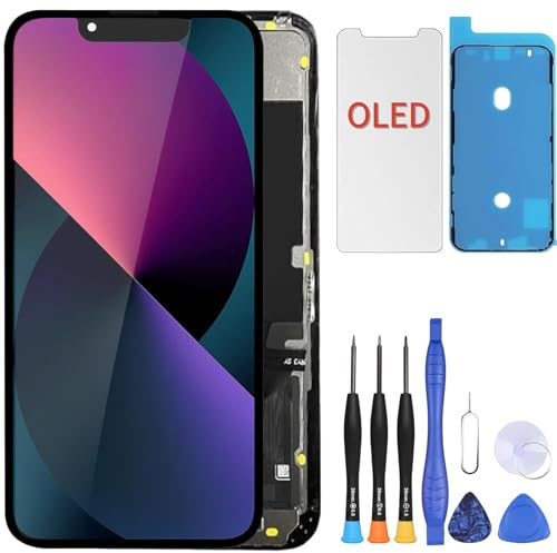 ZOETEC Hard OLED Screen Replacement For iPhone 13 Mini (NOT LCD) 5.4'' Full HD Display COF Touch Screen Digitizer Frame Assembly with Repair Tool Kits, Waterproof Adhesive, Tempered Glass