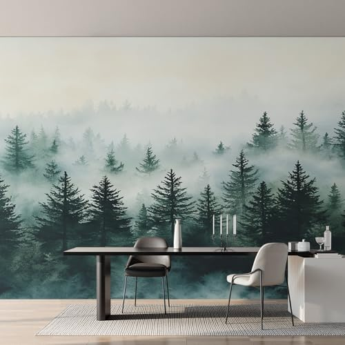 Generisch Fototapete Nebelwald Wohnzimmer Tapete Kiefernwald Landschaft Tapeten, Vliestapete Schlafzimmer Motivtapeten, Wandtapete Wanddeko 200 x 140 cm (B x H) Y&W5