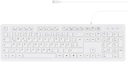 MCSaite DE Kabelgebundene Kompakte USB Tastatur mit leisen Scherenstrukturtasten für Computer, Ziffernblock, Laptop und Tablet, Weiß, QWERTZ