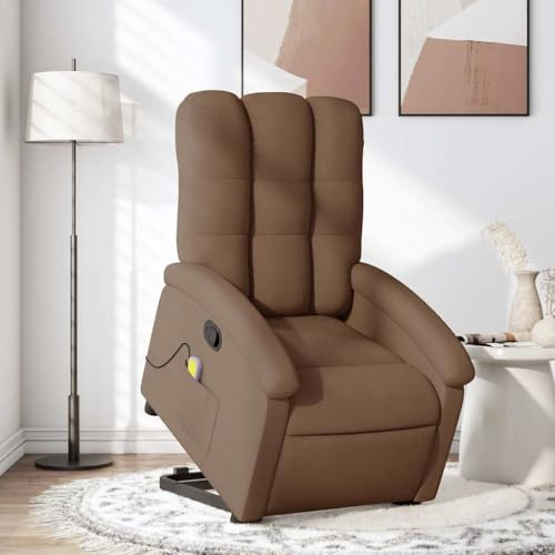 QUAHEAS Massagesessel mit Aufstehhilfe, Braun Stoff, Relaxfunktion, 6-Punkt-Vibration, für Wohnzimmer, Schlafzimmer, bequemer Lesesessel, 70x93x101cm