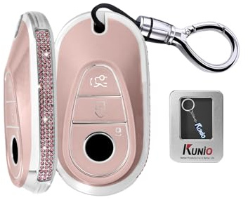 KUNIO Schlüsselhülle Autoschlüssel Hülle Passt für Mercedes‑Benz C E S Klasse W206 W214 S214 GLC X254 GLE GLS X167 MBUX W223 EQS EV Schlüsselanhänger 3 Tasten Schlüsselcover Schlüsselgehäuse Rosa