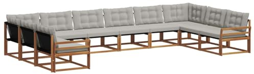 vidaXL Outdoor-Sofagarnitur mit Kissen 10 pcs Natürlich und Hellgrau, Gartenmöbel Set, modernes Sofa für draußen, ergonomisches Design, bequemer Sitzplatz, stilige Couch für den Patio