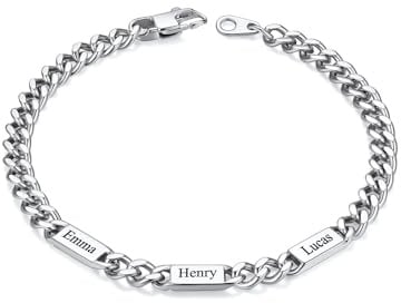 Custom4U Cuban Armband für Herren, Breite 5mm/7mm/9mm 1-6 Namen Graviert Edelstahl Silber/Gold/Schwarz Personalisiertes Armband Individuelle Kette Schmuck Geschenke für Männer Papa Ehemann Vater Junge