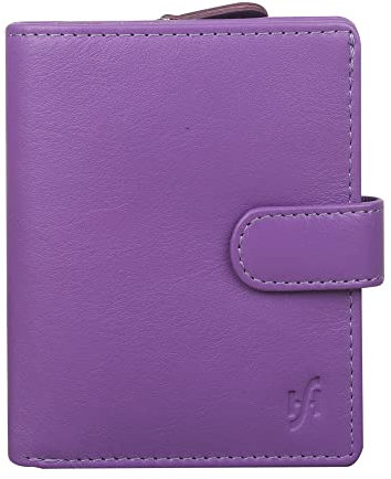 STARHIDE Women RFID Blocking Genuine Leather Clutch Wallet with Id Window and Side Zipped Coin Pouch 5530 (Purple)