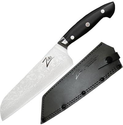 ZELITE INFINITY Cuchillos Cocina Santoku 18cm - Serie Executive-Plus - Cuchillos Cocina Profe-sional Acero Japonés Damasco 67 Capas VG10 - Cuchillos Japoneses Cuchilla de 53mm - Funda de Cuero