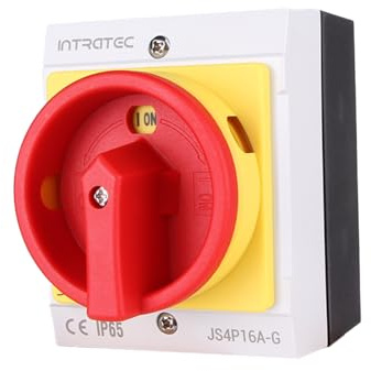 ATTAS Hauptschalter 16 A, 4-polig – Drehschalter Aufputz, IP65 Lasttrennschalter, 100 x 80 x 120 mm (bis 400V) Sicherheitsschalter für Innen- und Außenbereich, Komplettlösung Drehschalter 230V