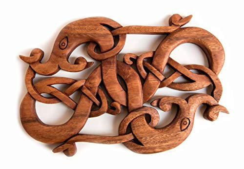 Windalf Handarbeit Vikings Wand-Ornament Symar 31 cm Wikinger Schutz-Drachen Holz-Wandrelief Nordische-Mytholgie