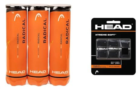 HEAD Radical Tennisball (3 x 4 Stück) & Xtreme Soft schwarz 3er Overgrip, One Size