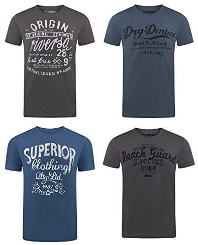 riverso Tshirt Herren Baumwolle Regular Fit RIVLeon 4er Set Pack Rundhals Kurzarm Sommer Tee Shirt Print, Größe:3XL, Farbe:Farbmix 5