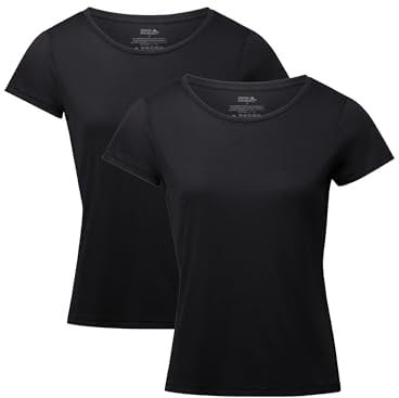 DANISH ENDURANCE Kurzarm Shirt aus Modal & Bio-Baumwolle, Rund- oder V-Ausschnitt, für Damen (1er | 2er Pack), Rund - Schwarz - 2er Pack, M