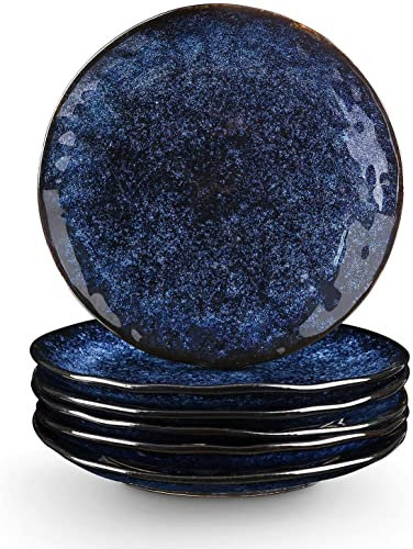 vicrays Lot de 6 assiettes à dessert en porcelaine de 20,3 cm, rondes, passent au micro-ondes, au four et au lave-vaisselle