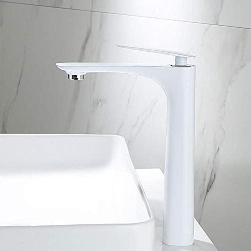 Wasserhahn Bad Hoch Waschbecken Armaturen Messing Über Dem Thekenbecken Heiß und Kalt Wasserhahn Einhandgriff Einloch Badarmatur Aufsatzwaschbecken Komplettes Zubehör-Weiß B