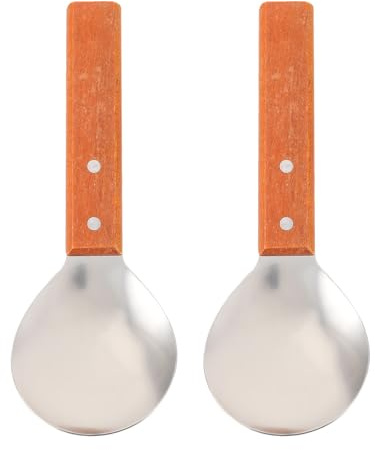 2Pcs Japanese Rice Spatula Versatile Non Stick Serving Spoon with Wood Handle Tofu Scoop Spoon for Home Kitchen Small