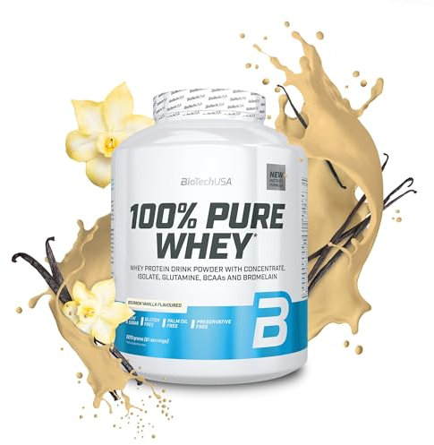 BioTechUSA 100% Pure Whey | Proteinpulver mit BCAA und Glutamin | Glutenfrei, Palmölfrei | 21g Protein pro Portion, 2270 g, Bourbonvanille_