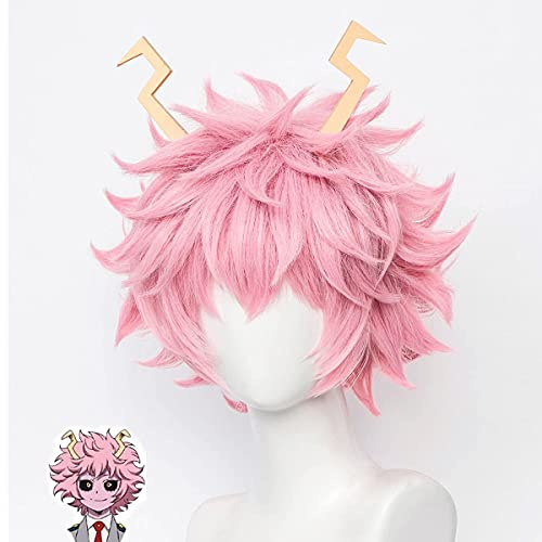 FALAMKA Ashido Mina Perücke Cosplay Anime Perücke My Hero Academia Perücke Costume+ 2Hörner
