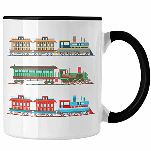 Trendation - Züge Tasse Geschenk Eisenbahner Lokführer Spruch Lokomotive Geschenkidee Eisenbahn Modelleisenbahn (Schwarz)