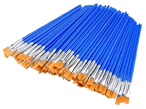 TOSSPER 50 Pcs Flat Paint Brushes, Small Brush Bulk for Detail Painting for Learning Diy Oil Acrylic Painting Art Supplies